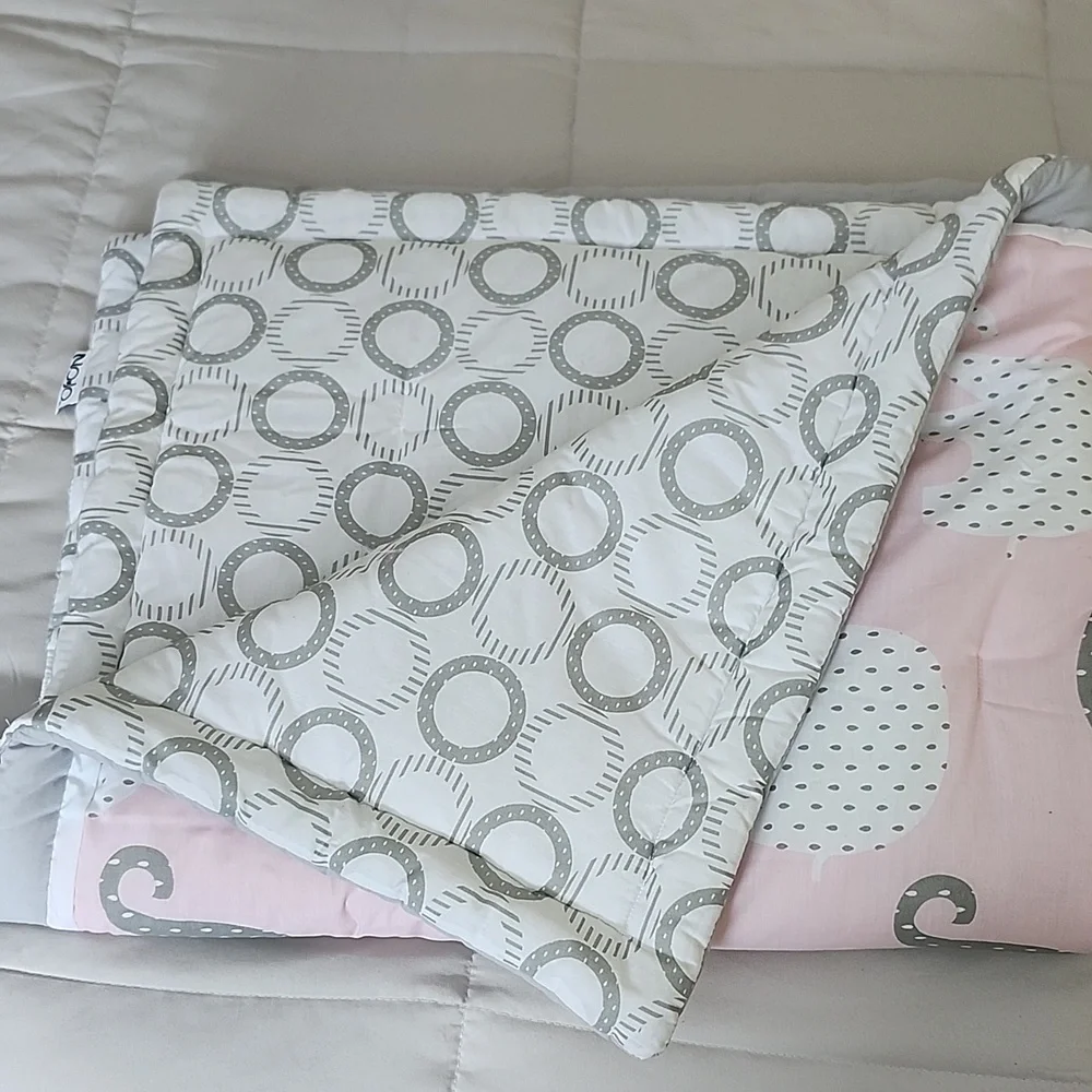 Nojo Baby Comforter Quilt Elephant Pink Gray